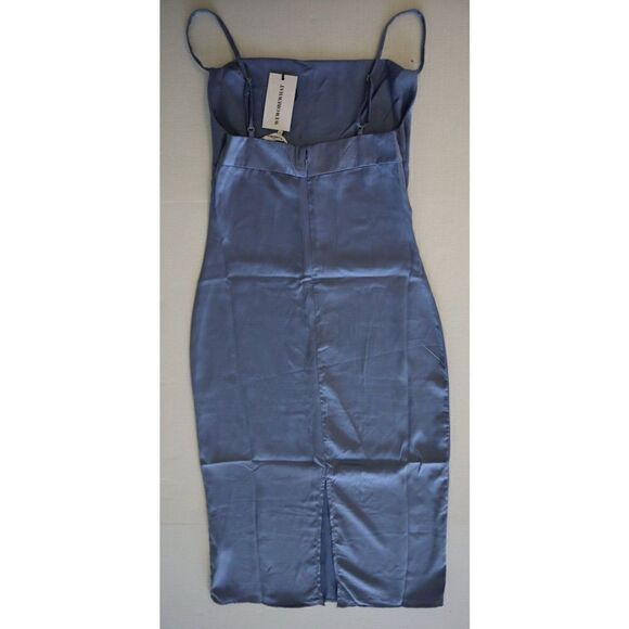 WeWoreWhat WWD18-1 Women's Sz 0 Slate Blue Cowl Midi Satin Charmeuse Dress - Picture 8 of 14